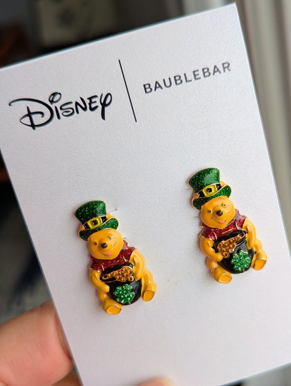 Disney x BaubleBar Winnie The Pooh Green and Gold Shamrock Earrings